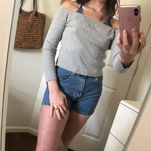 Gray off the shoulder crop top